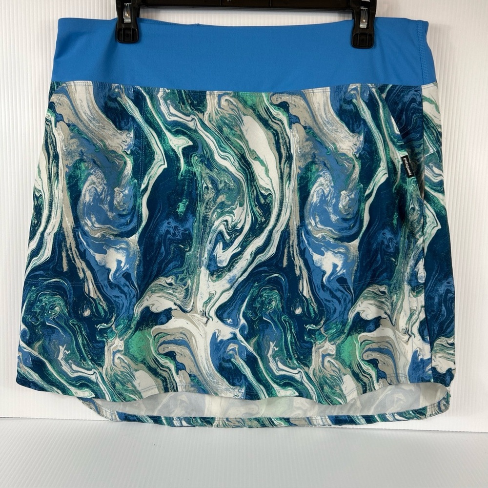 Patagonia Skort Rivermouth Radar Blue Swirl Pockets Side Rouche Tech Fishing